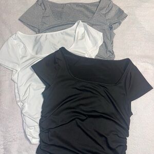 SHEIN Short Sleeve Croptop - Black, White, and Gray